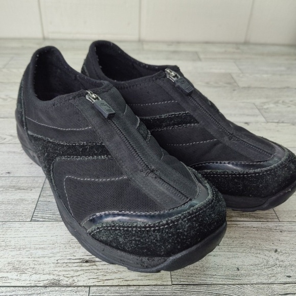 Easy Spirit Black Zipper Sneakers 7 Women's Explore24 Comfort Walking Shoes (F8)